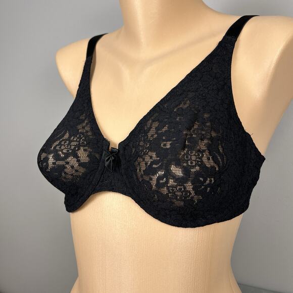 Wacoal 65149 Bra 34D Black Lace Underwire Sheer Unlined Full Coverage Sexy - Picture 3 of 7